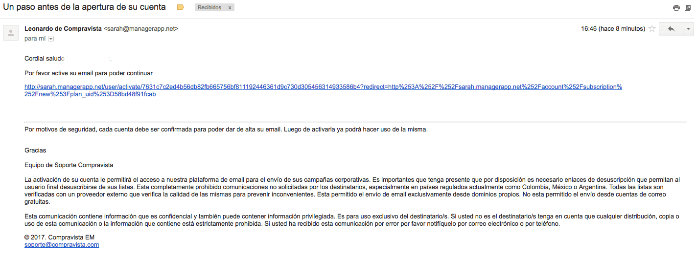 Correo de confirmación Correo de confirmación